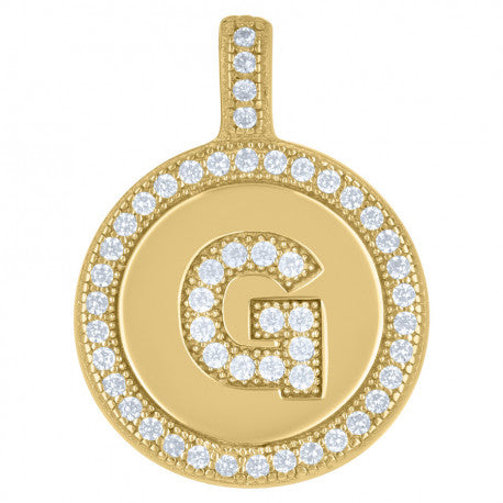 925 Sterling Silver Cz Pendant Disc Initial G
