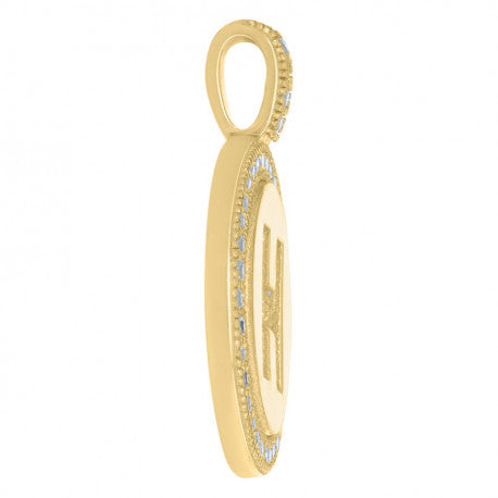 925 Sterling Silver Cz Pendant Disc Initial H