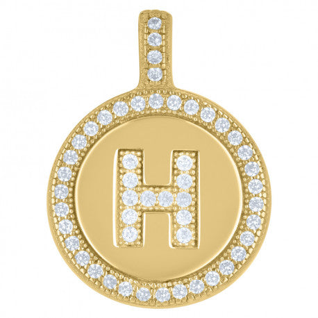 925 Sterling Silver Cz Pendant Disc Initial H