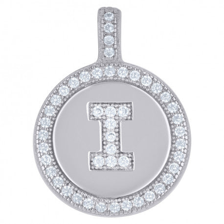 925 Sterling Silver Cz Pendant Disc Initial I