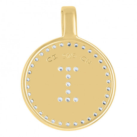 925 Sterling Silver Cz Pendant Disc Initial I