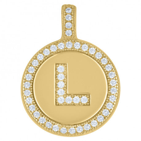 925 Sterling Silver Cz Pendant Disc Initial L