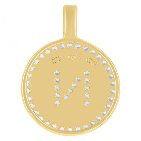 925 Sterling Silver Cz Pendant Disc Initial N