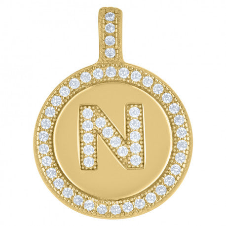 925 Sterling Silver Cz Pendant Disc Initial N