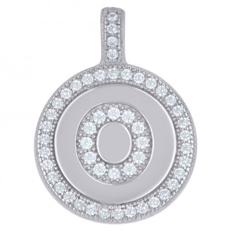 925 Sterling Silver Cz Pendant Disc Initial O