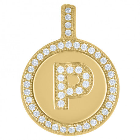 925 Sterling Silver Cz Pendant Disc Initial P
