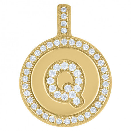 925 Sterling Silver Cz Pendant Disc Initial Q