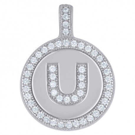 925 Sterling Silver Cz Pendant Disc Initial U