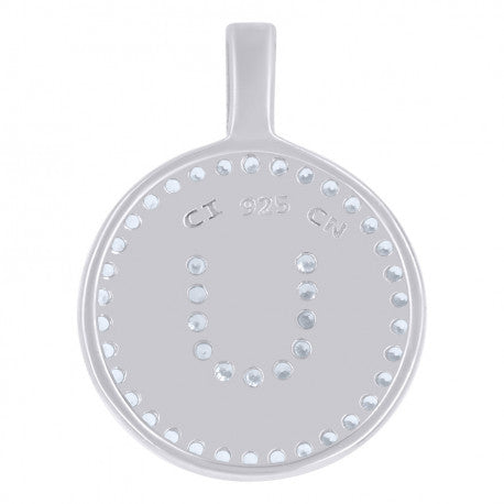 925 Sterling Silver Cz Pendant Disc Initial U