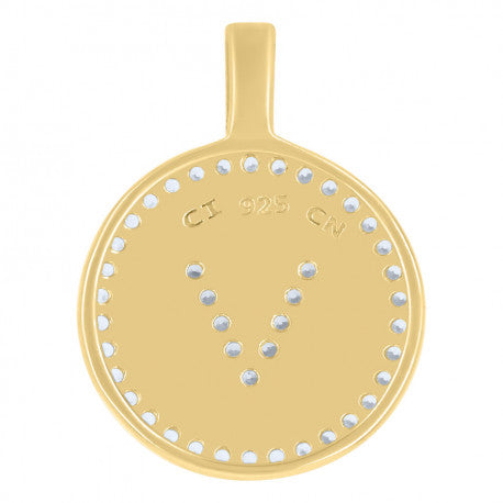925 Sterling Silver Cz Pendant Disc Initial V