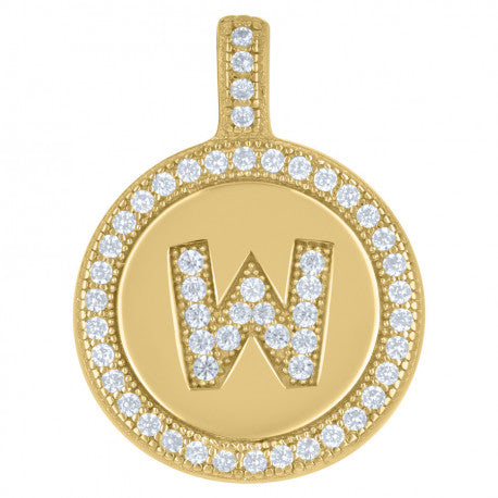 925 Sterling Silver Cz Pendant Disc Initial W