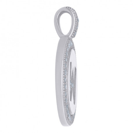 925 Sterling Silver Cz Pendant Disc Initial W