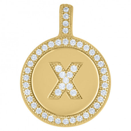 925 Sterling Silver Cz Pendant Disc Initial X