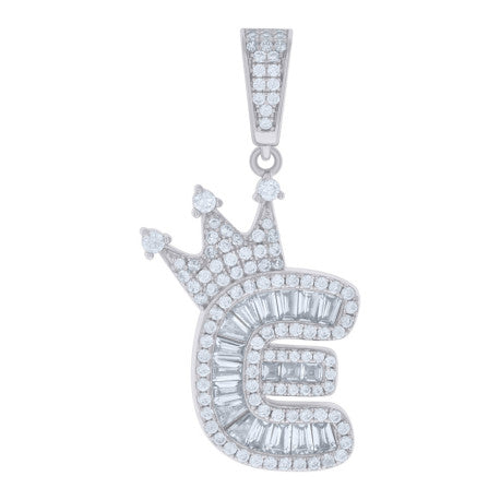 925 Sterling Silver Cz Pendant Initial E