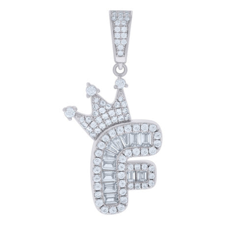 925 Sterling Silver Cz Pendant Initial F