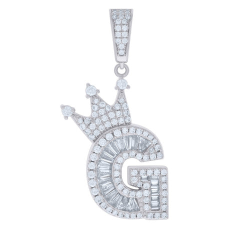 925 Sterling Silver Cz Pendant Initial G