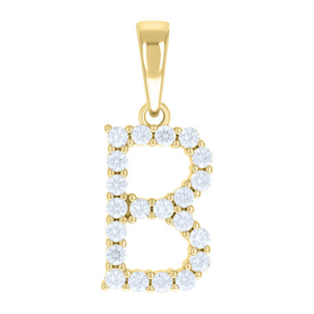 925 Sterling Silver Cz Pendant Initial Letter "B"