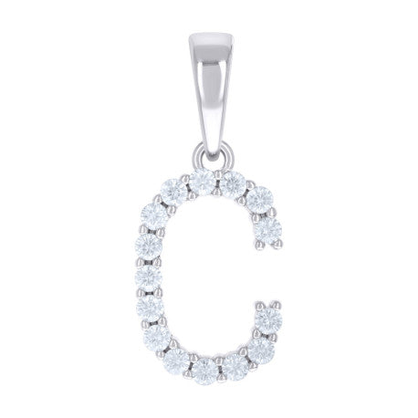 925 Sterling Silver Cz Pendant Initial Letter "C"