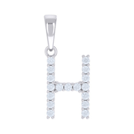 925 Sterling Silver Cz Pendant Initial Letter "H"