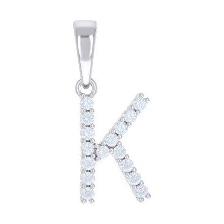925 Sterling Silver Cz Pendant Initial Letter "K"