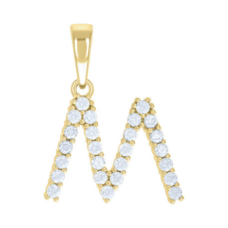 925 Sterling Silver Cz Pendant Initial Letter "M"