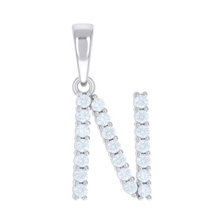 925 Sterling Silver Cz Pendant Initial Letter "N"