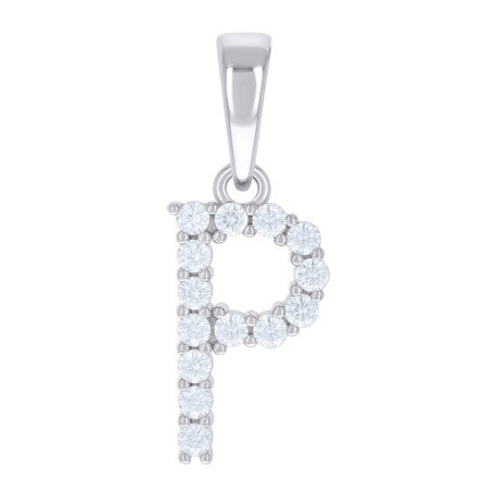 925 Sterling Silver Cz Pendant Initial Letter "P"