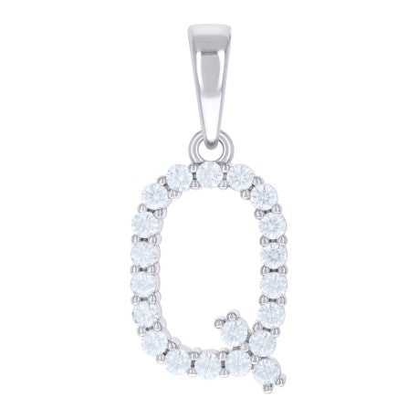 925 Sterling Silver Cz Pendant Initial Letter "Q"