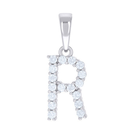 925 Sterling Silver Cz Pendant Initial Letter "R"