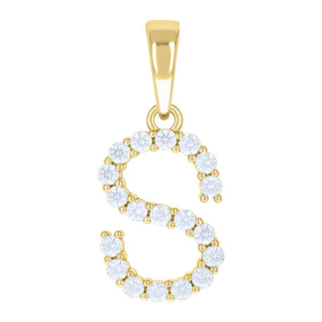 925 Sterling Silver Cz Pendant Initial Letter "S"