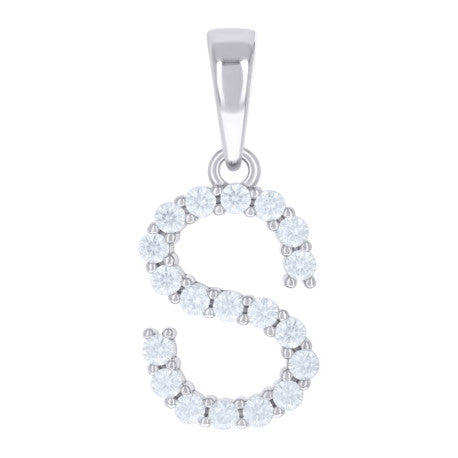 925 Sterling Silver Cz Pendant Initial Letter "S"