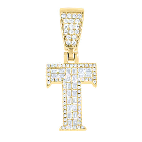 925 Sterling Silver Cz Pendant Initial Letter "T"