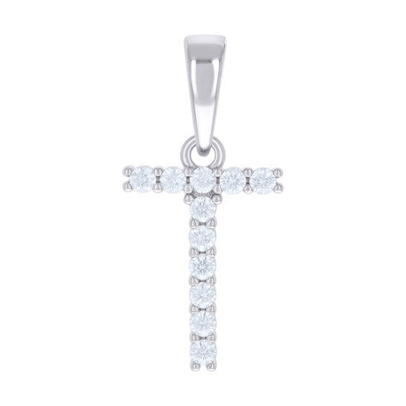 925 Sterling Silver Cz Pendant Initial Letter "T"