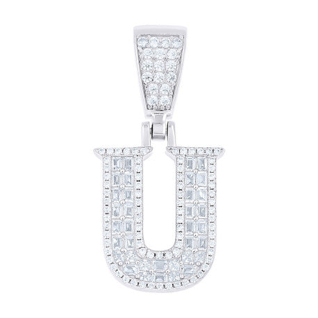 925 Sterling Silver Cz Pendant Initial Letter "U"