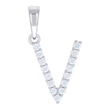 925 Sterling Silver Cz Pendant Initial Letter "V"