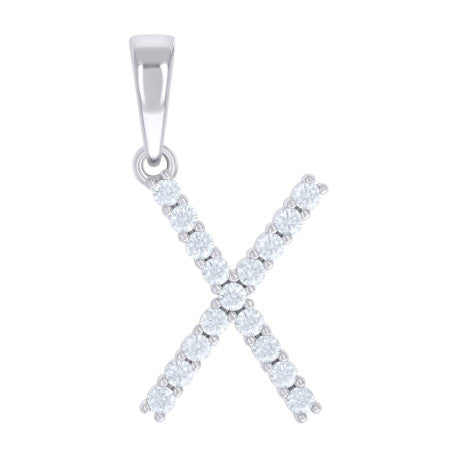 925 Sterling Silver Cz Pendant Initial Letter "X"