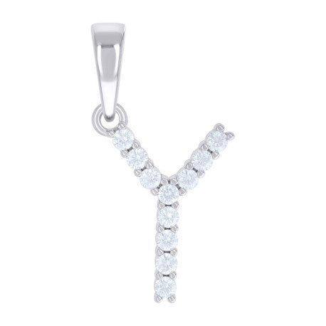 925 Sterling Silver Cz Pendant Initial Letter "Y"