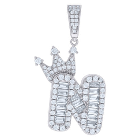 925 Sterling Silver Cz Pendant Initial N