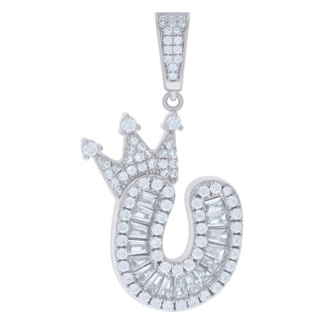 925 Sterling Silver Cz Pendant Initial U