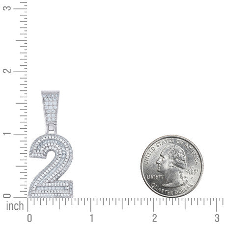925 Sterling Silver Cz Pendant Number "2"
