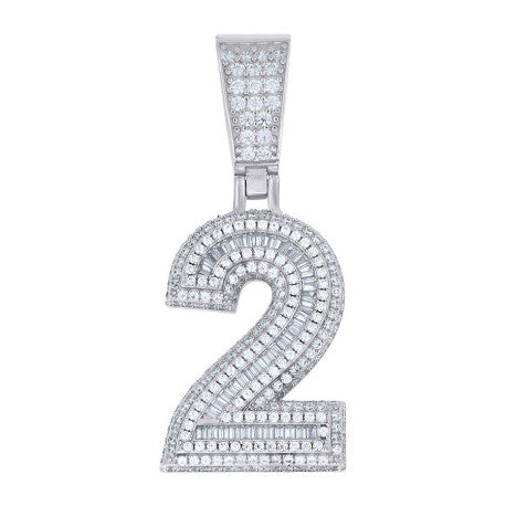 925 Sterling Silver Cz Pendant Number "2"