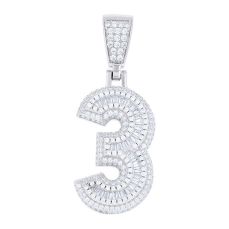 925 Sterling Silver Cz Pendant Number "3"