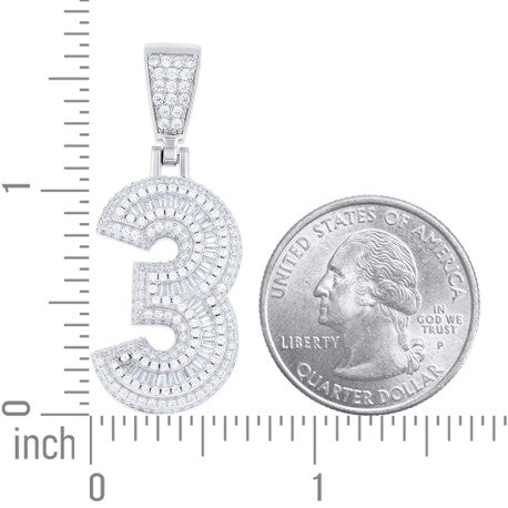 925 Sterling Silver Cz Pendant Number "3"