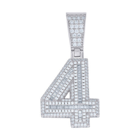 925 Sterling Silver Cz Pendant Number "4"