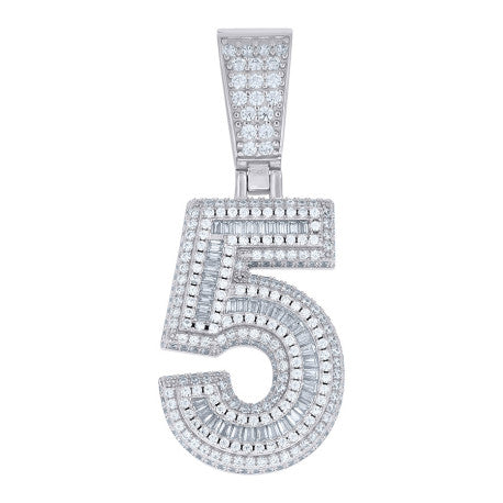 925 Sterling Silver Cz Pendant Number "5"