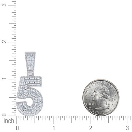 925 Sterling Silver Cz Pendant Number "5"