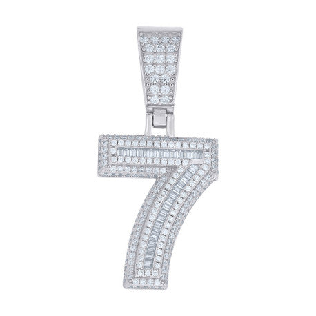 925 Sterling Silver Cz Pendant Number "7"