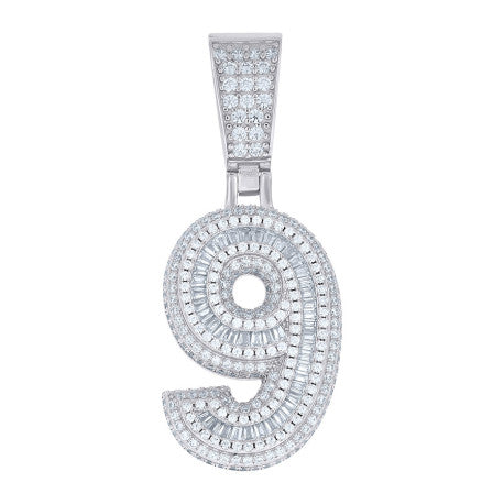 925 Sterling Silver Cz Pendant Number "9"