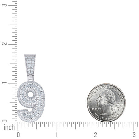 925 Sterling Silver Cz Pendant Number "9"