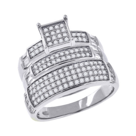 925 Sterling Silver Cz Trio Ring